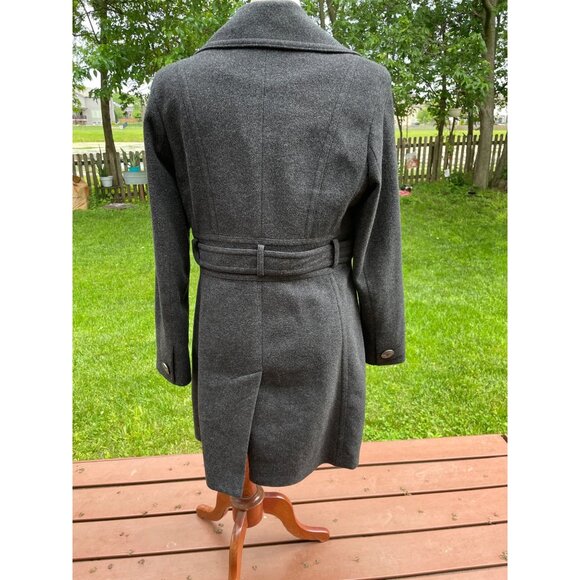 Kenneth Cole Wool Blend Charcoal Gray Belted Coat Size 14 Womens Long Button-Up - Picture 4 of 9